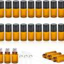 ZEJIA 2ML Essential Oil Roller Bottles, 24 Pack Amber roller bottles for oils, Mini Glass Roll on Bottles with Stainless Steel Roller Balls&2 Droppers (Brown)