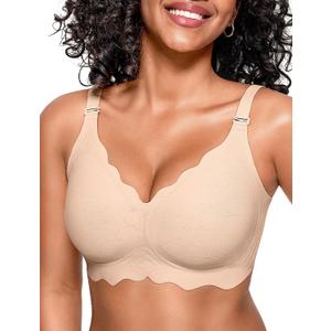 OEAK Women Bras No Underwire Scalloped Push Up Buttery Soft Tshirt Bra Seamless Full Coverage Convertible Everyday Bra (X-Large, Jacquard Nude)