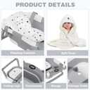 MoreFeel Collapsible Baby Bathtub for Newborn with Thermometer & 1 Hooded Towel & 1 Soft Floating Cushion,Portable Travel Bathtub with Drain Hole, Durable Foldable Baby Tubs for Infants to Toddler, Gray