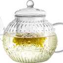 Bandesun Vintage Glass Teapot, Tea Kettle with Removable Infuser 32OZ/1000ml, Borosilicate Glass Pot -Stovetop Safe, Blooming & Loose Leaf Tea Maker Set