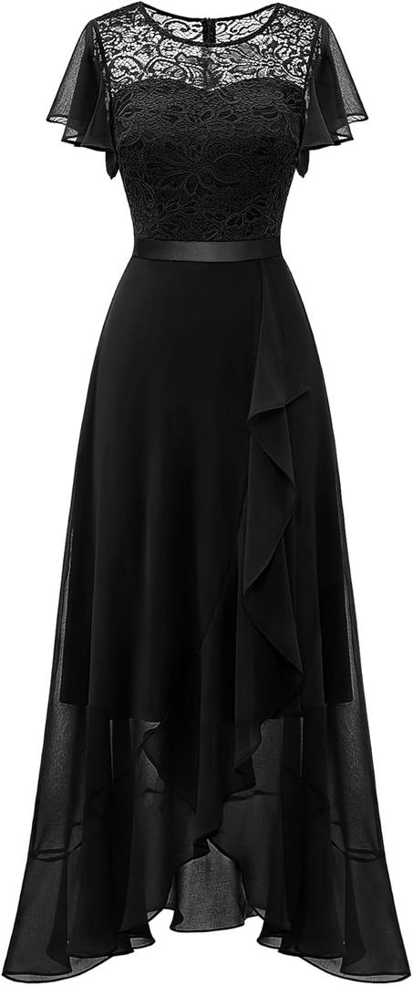 BeryLove Formal Dresses for Women 2026 Wedding Guest with Slit Cocktail Elegant Lace Long Prom Dress (Black, M)