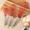 Stainless Steel & Silicone Whisk Set 8" 10" 12" Kitchen Whisk Kitchen Wisk Wire Whisks for Whisking, Cooking, Blending, Beating, Stirring-3 Pack(Red)