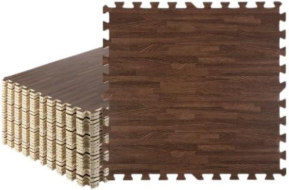 Foam Floor Tiles - 96sqft Wood Grain Interlocking Foam Tiles with Border - Foam Play Mat Playroom or Gym Flooring for Home Gym by Stalwart (Dark) (24 Pack)