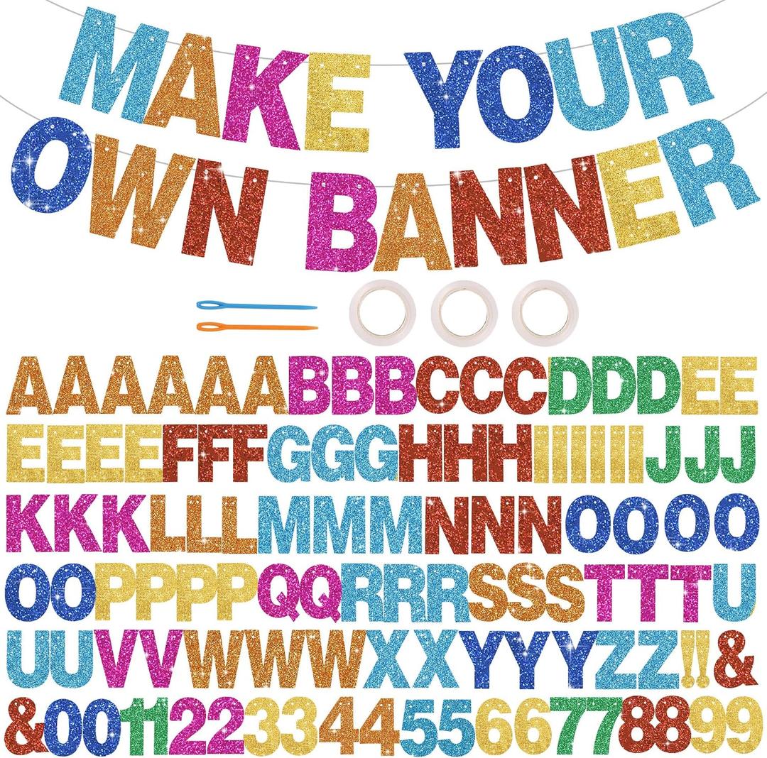 BEISHIDA 116 PCS A-Z DIY Letter Banner Kit Make Your Own Banner Including 111 Letters and Numbers 3 Rope and 2 Threading Device,Customized for Birthday Graduation Wedding Decor Colorful