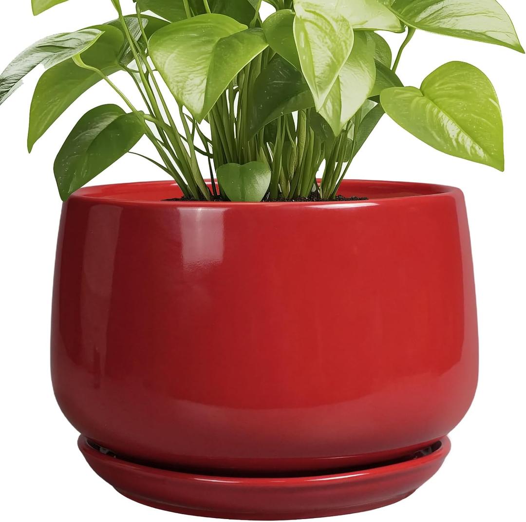 G EPGardening Ceramic Plant Pots - 9 Inch Flower pots for Indoor Outdoor Plant, Round Planter with Drainage and Saucer, Modern Home Decor, Gift for Women Men, Red G EPGardening Ceramic Plant Pots - 9 Inch Flower pots for Indoor Outdoor Plant, Round Planter with Drainage and Saucer, Modern Home Decor, Gift for Women Men, Red