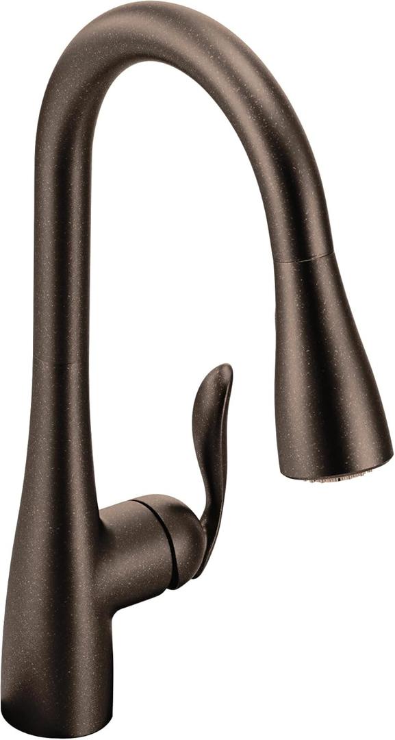 Moen Arbor Oil Rubbed Bronze One-Handle Kitchen Faucet with Pull Down Sprayer Featuring Power Clean, 7594ORB