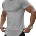 JMIERR Mens Short Sleeve T Shirt Summer Muscle Slim Fitted Crewneck Longline Tees Shirts for Gym Workout (Gray, XXXL)