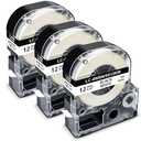 Pristar 3-Pack Compatible for Epson LK-4WBN LC-4WBN LC 4WBN9 SS12KW 12mm 1/2" Label Maker Tape 0.47" Label Tape Work for Epson LabelWorks LW300 LW400 LW500 LW700 LW-K200PX Label Maker, Black on White