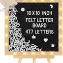 10 x 10 in Felt Letter Board with LED Lights,Changeable Message Board with Wooden Frame and Wall Mount Hook,Letter Board with 477 Letters for Pregnancy Announcement/Baby/Celebration/Home Decor(Black)
