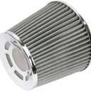 muge racing 3-inch Cold Air Intake Filter 76mm, High Performance Clamp-On Engine Intake Air Filter, Washable Reusable & Universal Round Tapered Replacement Air Filter, Silver