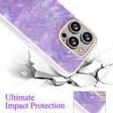 Compatible with iPhone 15 Pro Case for Women Girls, Slim Fit Stylish Cute Phone Case for iPhone 15 Pro with Flower Phone Charm Lanyard Wrist Strap, Hard Protective Case 6.1 Inch Purple Marble