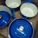 Hisencn Enameled Cast Iron Cookware Set - 7-Piece Ceramic Coated Cast Iron Cookware Set, Dutch Ovens, Sauce Pan, Skillet, 3 Lids, Heavy Duty Cookware, Gas/Induction Compatible, PFA Free, Cream White