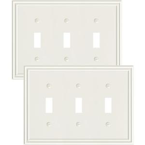 2-Pack Triple Toggle Light Switch Cover Plate, Durable Solid Zinc Alloy Decorative Switch Plate Covers, Light Almond 3 Gang Wall Plate, Corrosion Resistant