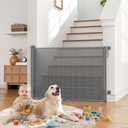 Retractable Baby Gate for Stairs, Dog Gate Indoor 55" Wide × 34" Tall Gray.