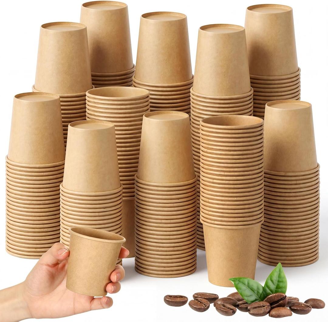 100 Pack 6oz Mini Coffee Cups Disposable Paper Cups Hot or Cold Beverage Cup Mouthwash Cup Drinking for Coffee Water Tea Juice Espresso for Home Office Party Picnic (Kraft)