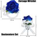 6Pcs Blue Corsage and Boutonniere Set, Artificial Rose Wrist Corsage Bracelets, Men Boutonniere for Wedding Ceremony Decorations Prom Homecoming Party Flower Accessories