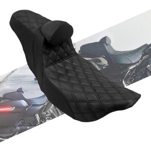 Motorcycles Driver Passenger Seat Cushion Pad One-Piece Seat Leather Pillion With Backrest Fit For Harley Touring Road King Street Glide Electra Glide 2009-UP (Black Stitching)