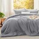 Bedsure Super King Plus Comforter Set, Grey Soft Prewashed Bedding for All Seasons, 3 Pieces GentleSoft Bed Set, 1 Lightweight Comforter (128"x120") and 2 Pillowcases (20"x36")