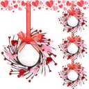 4 PCS Mini Valentine Wreaths for Cabinet Front Door Valentine Wreath Red Pink Glitter Heart and Berry Hanging Valentines Day Wreaths for Window Wedding Birthday Home Wall Porch Decoration