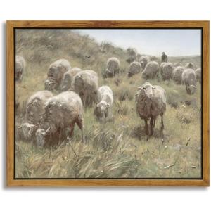 InSimSea Framed Canvas Wall Art Vintage Decor, Sheep On The Dunes Oil Painting Prints, Eclectic Room Decor, Retro Wall Art for Bedroom Home Bathroom Wall Decoration, 8"x10" (10L" x 8W", Op de duinen)