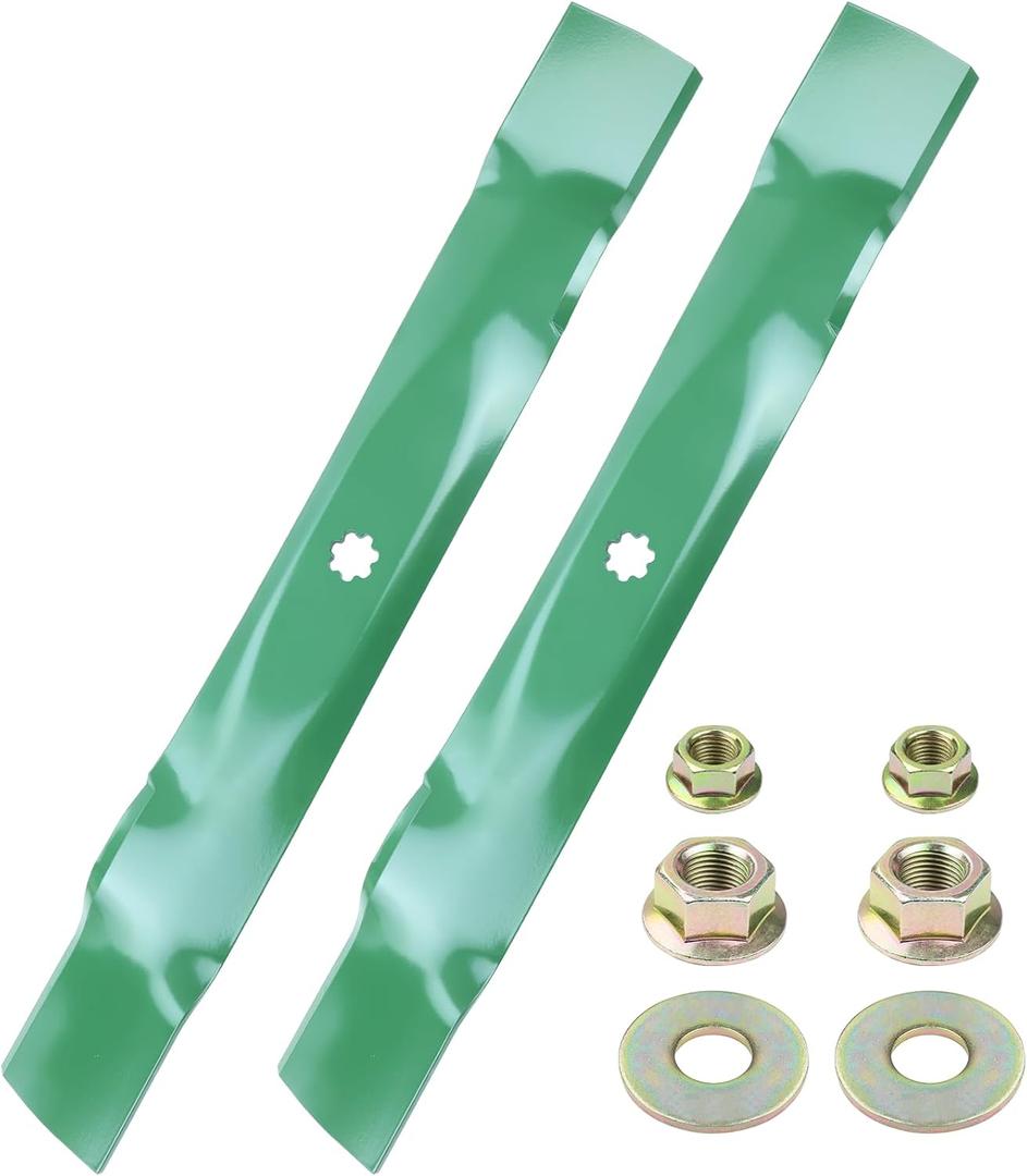 GELASKA GY20850 Mower Blades with Blade Nuts Fits John Deere 42 Inch Mower Blades D110 D100 D105 D130 E120 S100 S120 E100 LA115 LA105 Replaces AM141033 GX22151 UC21583, 2 Pack High Lift
