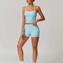 QBGJTD Two Piece Workout Sets For Women Tank Top Matching High Waist Booty Lifting Shorts Gym Yoga Active Wear Outfits (Blue, Small)