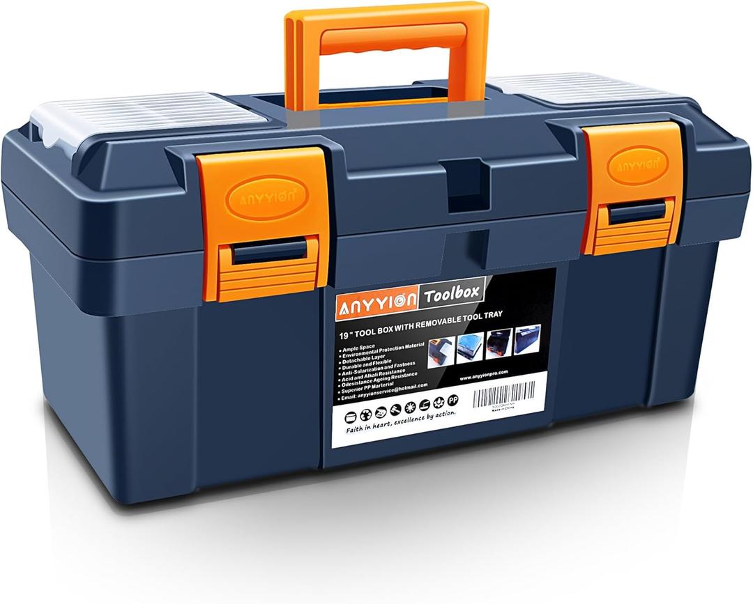 Anyyion 17 inch Tool Box with Removable Tray, Small Parts Box On The Lid is Removable, Tray Can be Removed and Combined at WillInternal Size:16.3"L*7.8"W*6.5"H