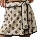 Tomosc Women Wrap Skort 2025 Casual Fall Flowy Mini Skirt Knot Side Elastic Waist Relaxed Printed Skirt with Belt (Large, Beige)