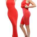 Popilush Shapewear Dress Built in Bra - Maxi Bodycon Dresses Mock Neck Sleeveless Summer Dress for Women Red