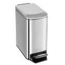 Small Bathroom Trash Can with Lid Soft Close, 6 Liter / 1.6 Gallon Stainless Steel Garbage Can Narrow with Removable Inner Bucket, Step Pedal (Silver)