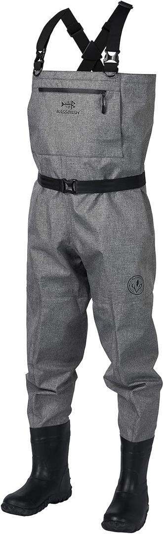 BASSDASH IMMERSE Breathable Ripstop Stocking Boot Foot Fishing Hunting Waders Lightweight Grey Camo Chest Wader for Men Women (Medium Short 8-9)