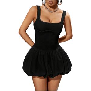 Milumia Women's Square Neck Sleeveless Ruffled Bubble Mini Tank Dress (Black), XS