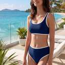 Beautikini Period Swimwear Sporty Two Piece Menstrual Swimsuits Leakproof Bikini Set Bathing Suits for Teen Girls Women (Blue, L)