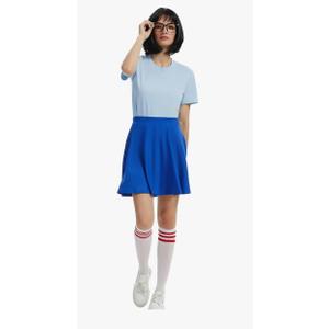 Women Light Blue Costume Full Set Cosplay with Wig Glasses Blue Shirt Skirts Socks Large