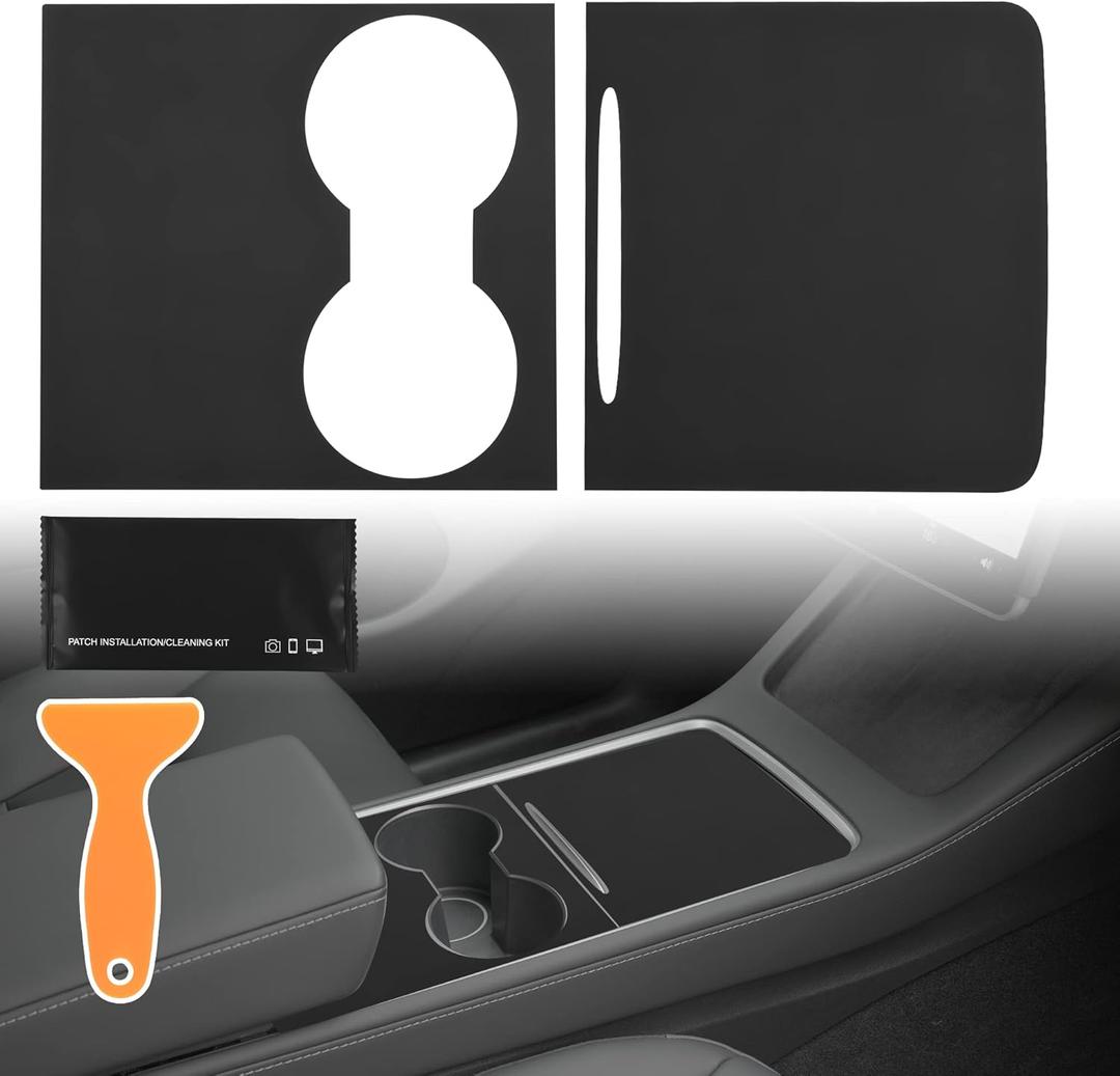 Tinlucys Center Console Matte Black Wrap Designed for Tesla Model 3/Y 2021-2024,Model 3/Y Interior Black Console Cover Accessories