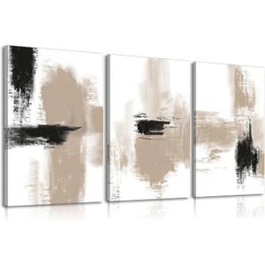 3Pcs Neutral Abstract Canvas Wall Art Black Beige Picture Wall Decor Modern Minimalist Aesthetic Poster Prints Elegant Living Room Artwork Painting Home Decoration for Bedroom Office 12x16in Framed (16L" x 12W")