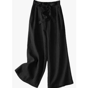 Niiyyjj Women Elastic Waist Solid Long Pants Wide Leg Trousers Casual Lace Up Cotton Palazzo Pantalon- Medium