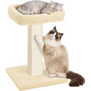 AGYM Cat Scratching Post, 32Cat Scratcher with Large Plush Perch, Sisal & Carpet Scratching Post, Vertical Posts with Elevated Bed for Indoor Cats, Removable& Washable Cover, Beige