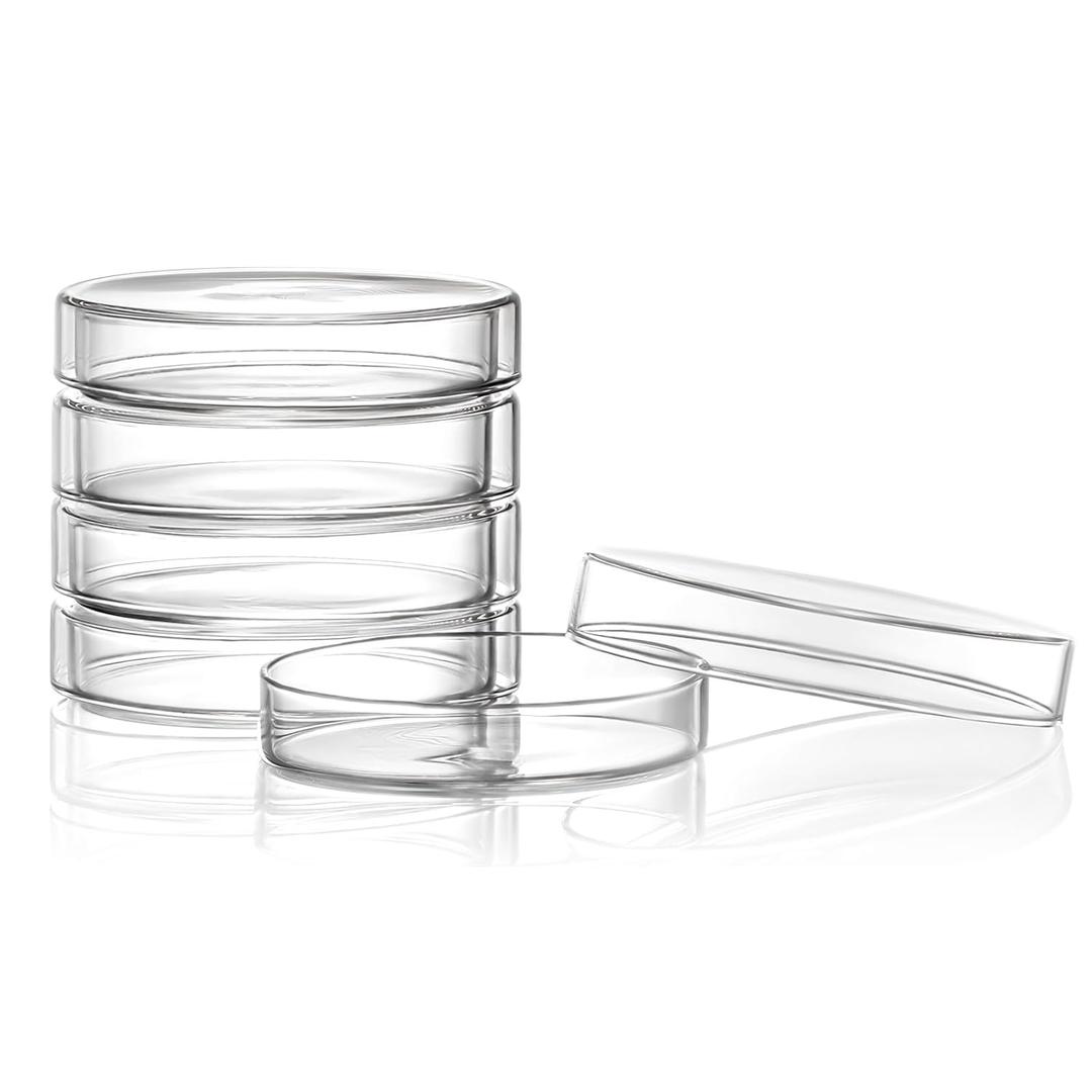 Huanyu 60mm Glass Petri Dish with Lids High Borosilicate Glass Petri Dishes Bacterial Culture Dishes for Lab Science Experiment (5pcs: 60mm)