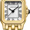 Gold Watches for Women with Small Vintage Bracelet, Rectangular Case Roman Dial