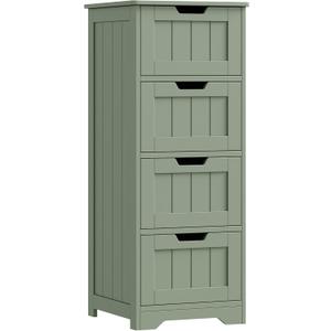 FOTOSOK Bathroom Storage Cabinet, Bathroom Cabinet with 4 Drawers, 11.8 x 11.8 x 32.5 Freestanding Entryway Cupboard Storage Organizer Unit Home Furniture Decor, Green