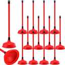 Reallnaive 12 Pack Toilet Plungers Bulk with 19.7 Inch Long Handle Force Suction Cup Rubber Plunger for Bathroom to Fix Clogged Toilets Drains (Red)