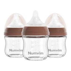 Natural Glass Baby Bottles Gentle & Extra Slow Flow, Newborn Breastfeeding Bottle with Anti Colic Nipple for 0 Months Babies, 3 Packs (Brown (3 Ounce), 1 Count (Pack of 3)