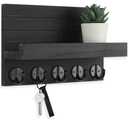 Key Holder for Wall, Decorative Key and Mail Holder with Shelf Has Large Hooks for Bags, Coats, Umbrella – Paulownia Wood Key Hanger with Mounting Hardware (9.8”W x 6.7”H x 4.2”D)