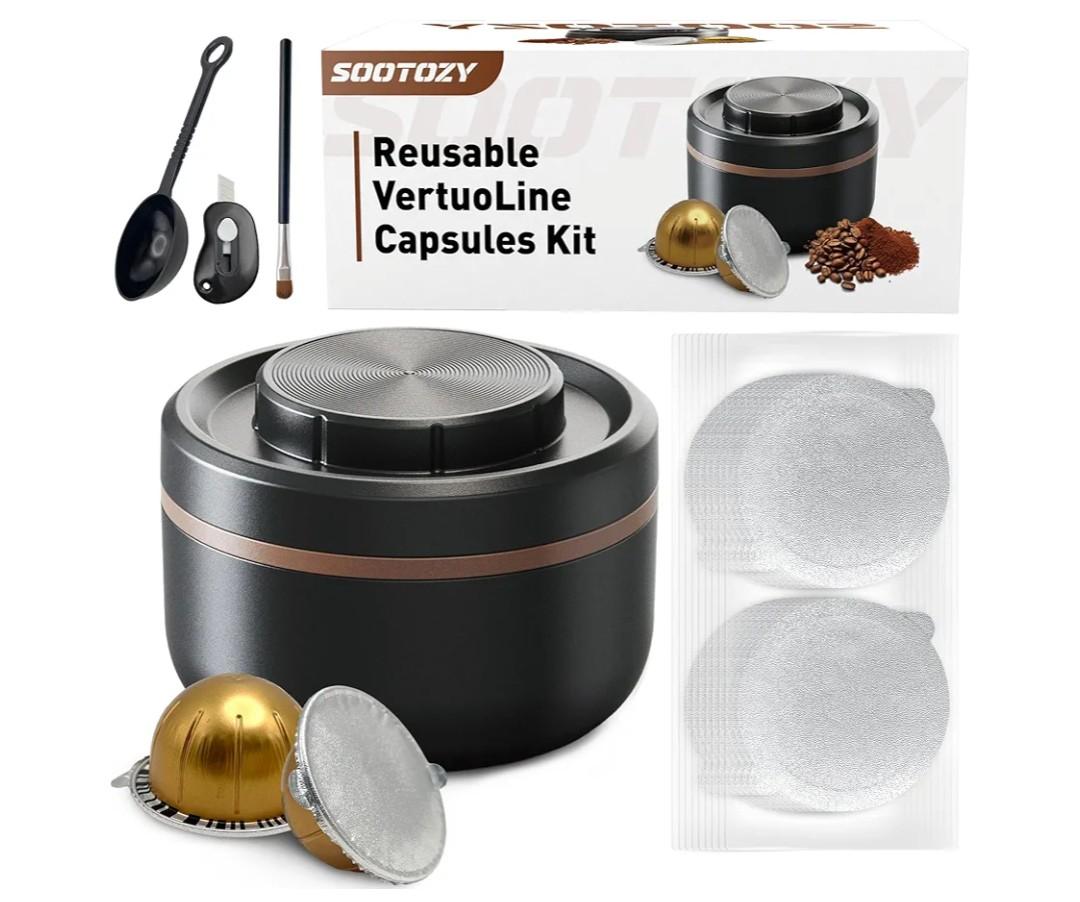 Reusable Vertuo Capsule Pods Kit for Nespresso with 100PC AL Foil Seals Lids, Refillable Coffee Pods for VertuoLine Compatible with Nespresso VertuoPlus Espresso Machine
