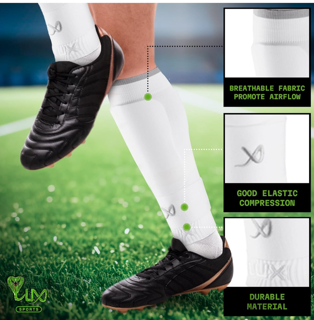 Size Medium. LUX Soccer Sleeves w/FREE Guard Stays for Men/Boys/Youth Compatible w/Soccer Grip Sock
