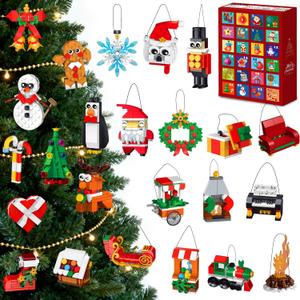HOGOKIDS 2025 Advent Calendar Christmas Ornaments Building Set, 24 Days Countdown Hanging Christmas Tree Decor Wreath Santa Snowman Xmas Gift Stocking Stuffer Building Toys for Kids Boys Girls Ages 6+