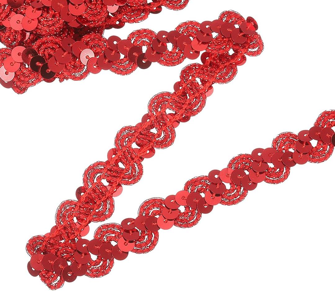 uxcell 11 Yard Sequins Trim Ribbon 0.6 Inch Sequin Gimp Braid Trim Spangle Flat Sequins Paillette Fabric Flat Trims Strips for Crafts Sewing Clothes Home Party Decoration, Red