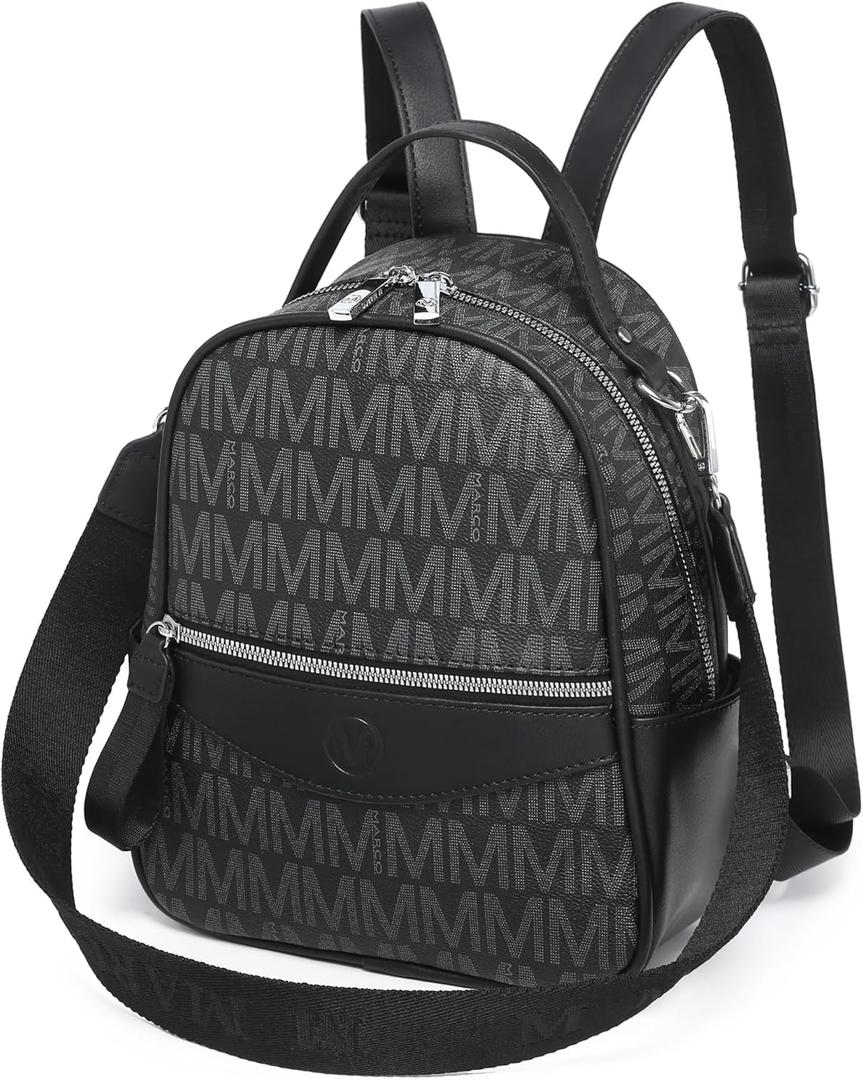 Mini Backpack Purse for Women Multi Pocket Small Backpacks Ladies Convertible Shoulder Handbags Designer Travel Backpack with Wide Strap (Black)