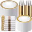 WELLIFE 350 Pieces Gold Plastic Dinnerware, Include:50 Dinner Plates,50 Dessert Plates, 50 Pre Rolled Napkins with Silverware and 50 Cups for Party